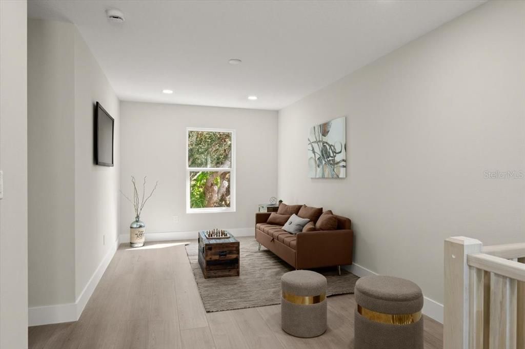 Interior, Living room, Recessed Lighting, Wood Texture Flooring