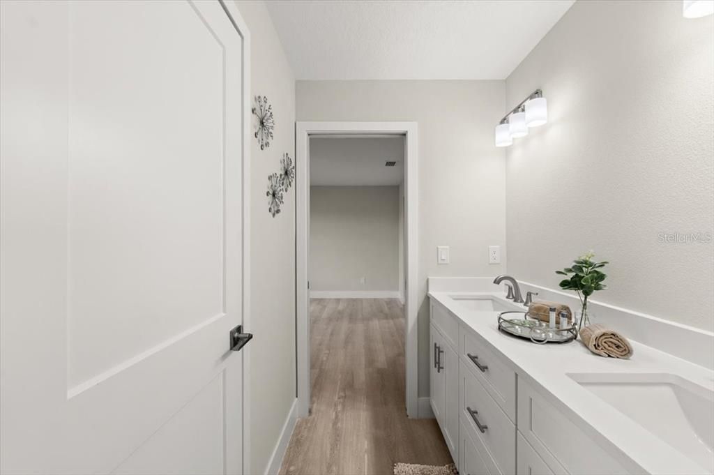 Bathroom, Dual Sink Vanities, Interior, Wood Texture Flooring