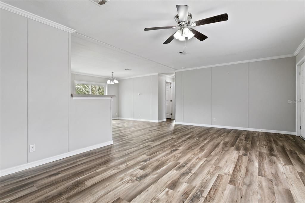 Chandelier, Empty room, Interior, Wood Texture Flooring