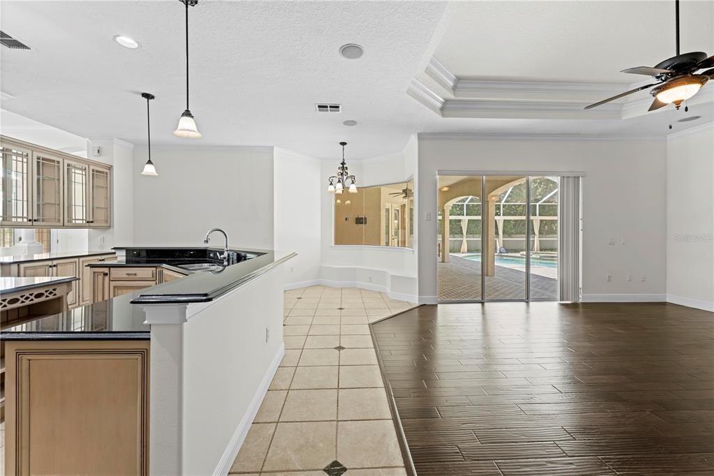 Interior, Kitchen, Pendant Lights, Recessed Lighting, Wood Texture Flooring