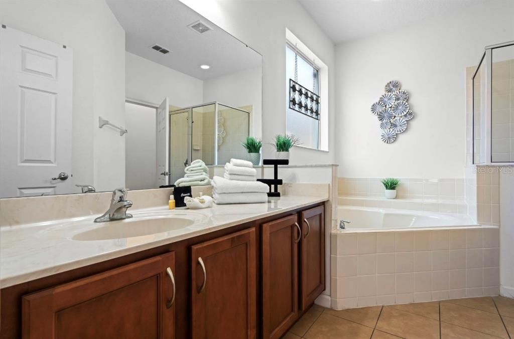 Bathroom, Dual Sink Vanities, Glass Shower, Interior, Recessed Lighting