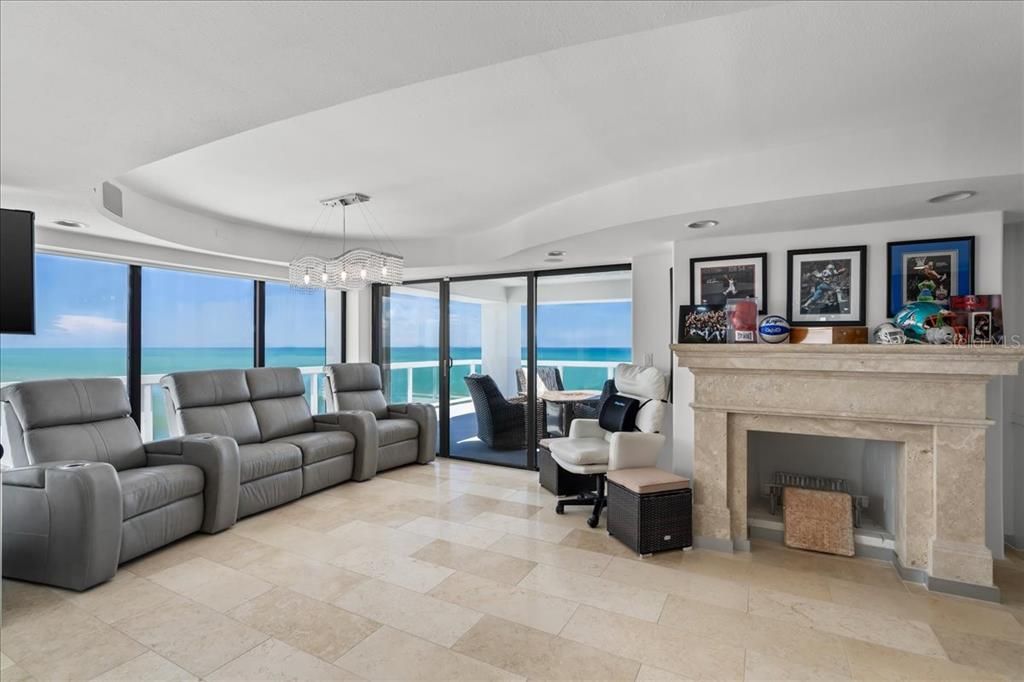 Fireplace, Interior, Living room, Pendant Lights, Water