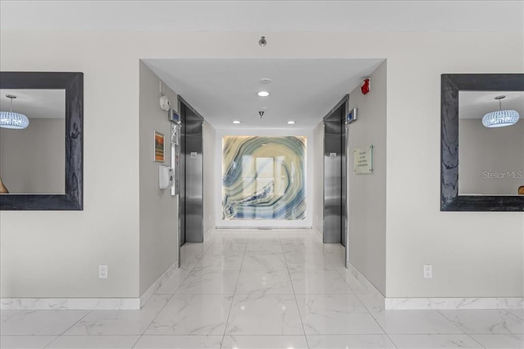 Chandelier, Elevator, Interior, Marble, Pendant Lights, Recessed Lighting