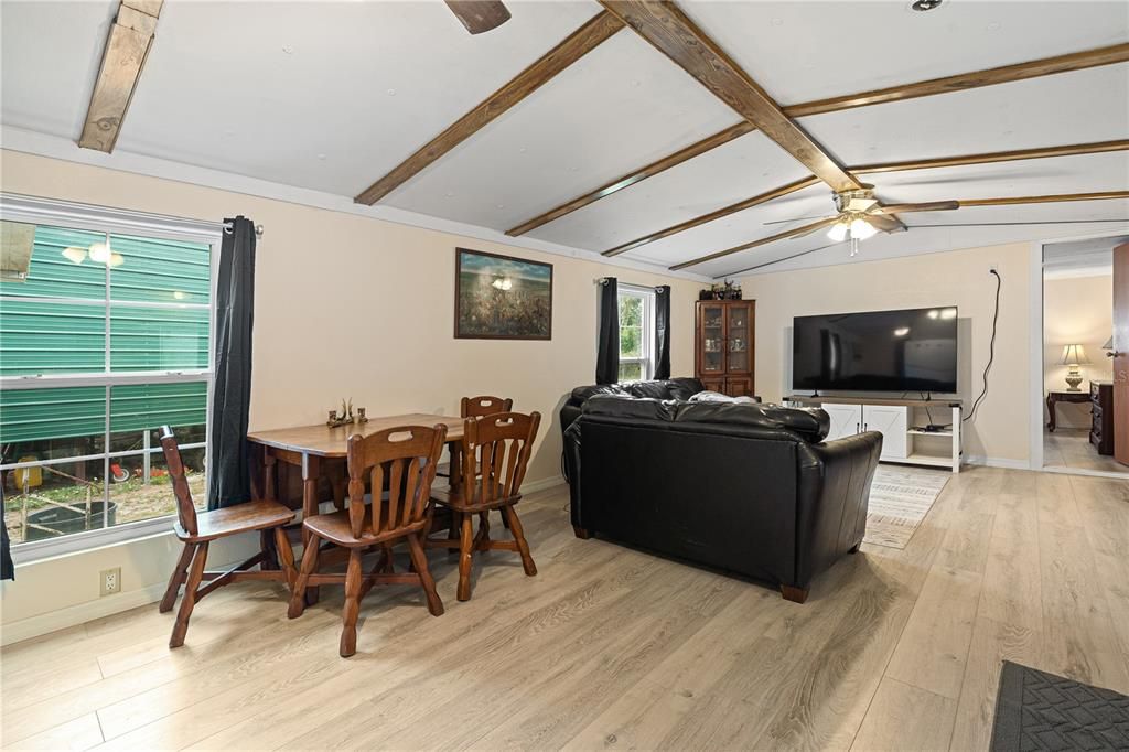 Dining room, Interior, Living room, Wooden Beams, Wood Texture Flooring