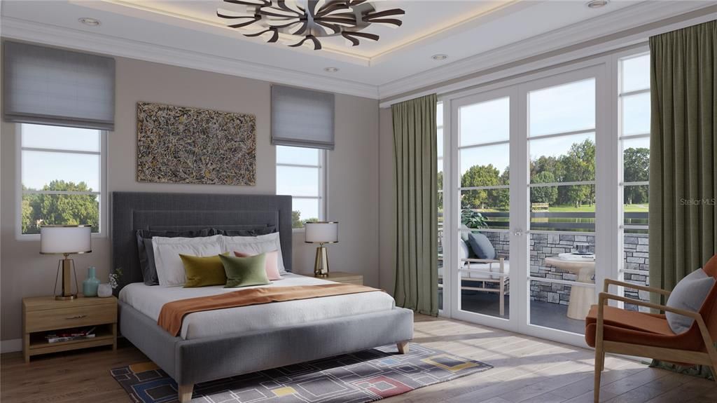 Bedroom, Fireplace, Interior, Recessed Lighting, Wood Texture Flooring