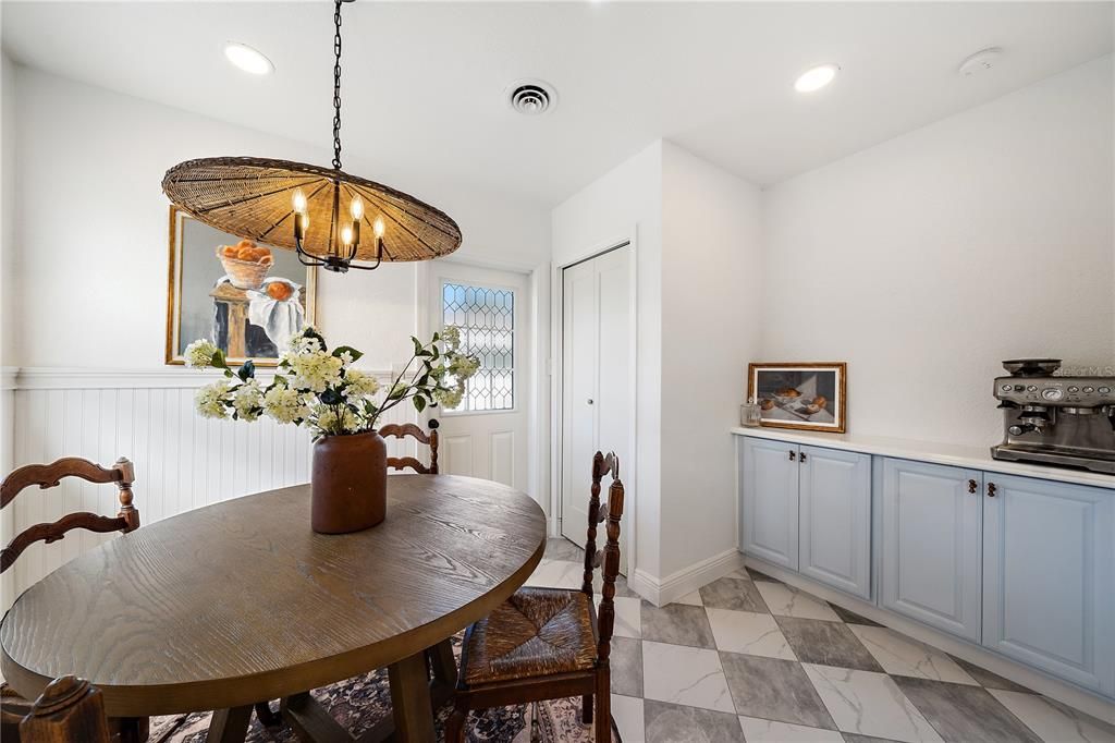 Dining room, Interior, Marble, Pendant Lights, Recessed Lighting