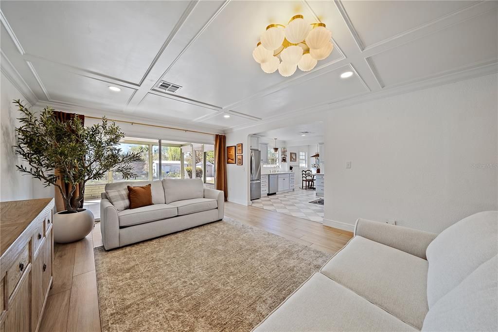 Interior, Living room, Recessed Lighting, Wood Texture Flooring