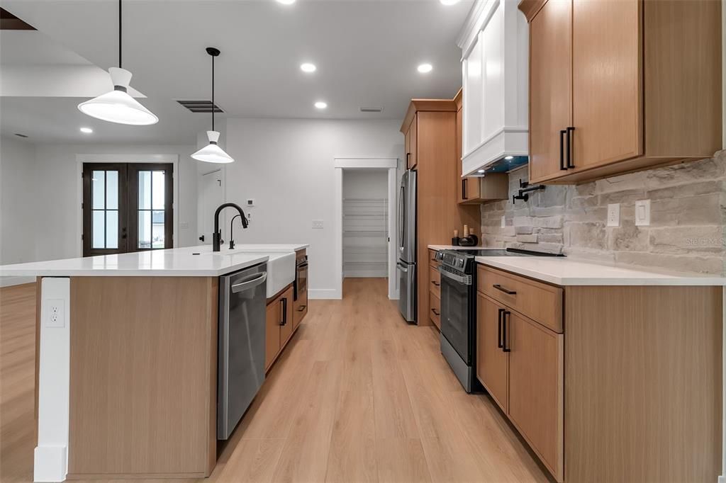 Interior, Kitchen, Pendant Lights, Recessed Lighting, Wood Texture Flooring