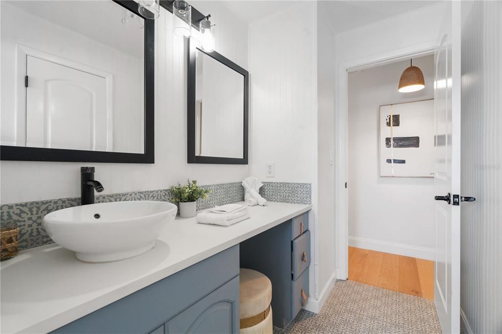 Bathroom, Dual Sink Vanities, Interior, Wood Texture Flooring