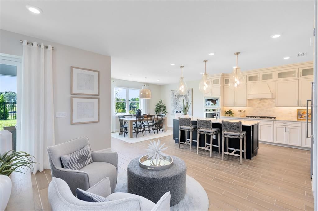 Dining room, Interior, Kitchen, Living room, Pendant Lights, Recessed Lighting, Wood Texture Flooring