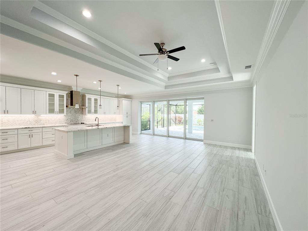 Interior, Kitchen, Pendant Lights, Recessed Lighting, Wood Texture Flooring
