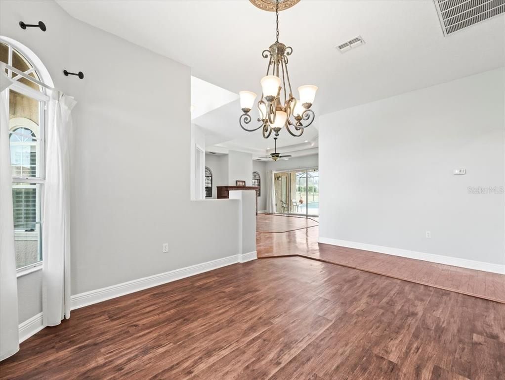 Chandelier, Empty room, Interior, Wood Texture Flooring