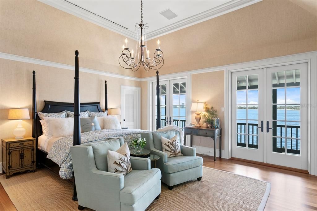 Bedroom, Chandelier, Interior, Water, Wood Texture Flooring
