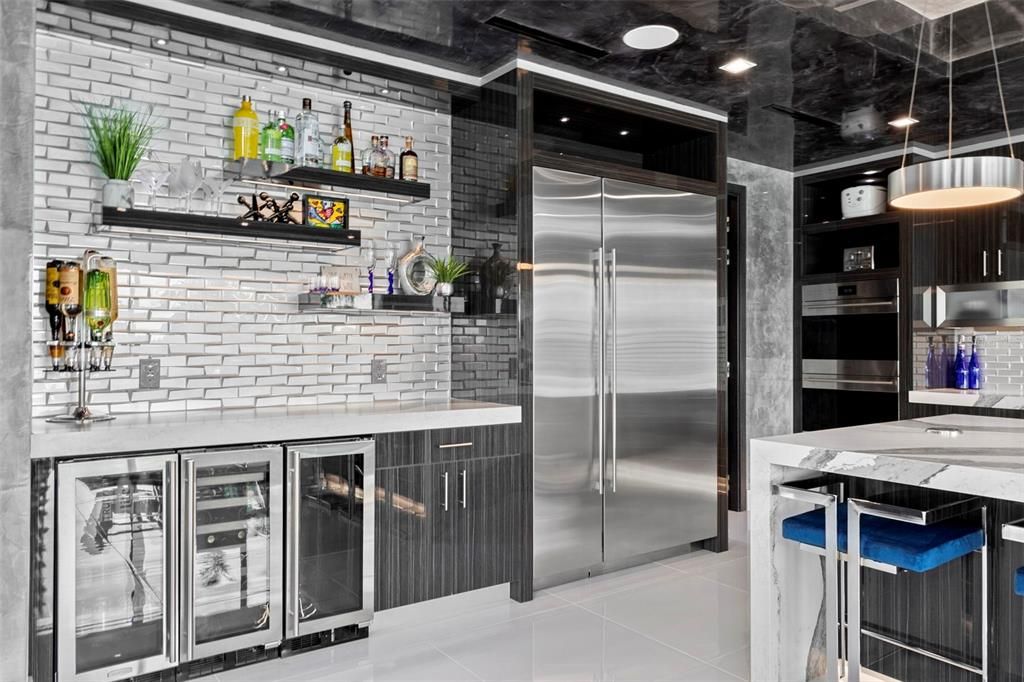 Interior, Kitchen, Recessed Lighting, Stainless Steel Appliances, Stone Walls