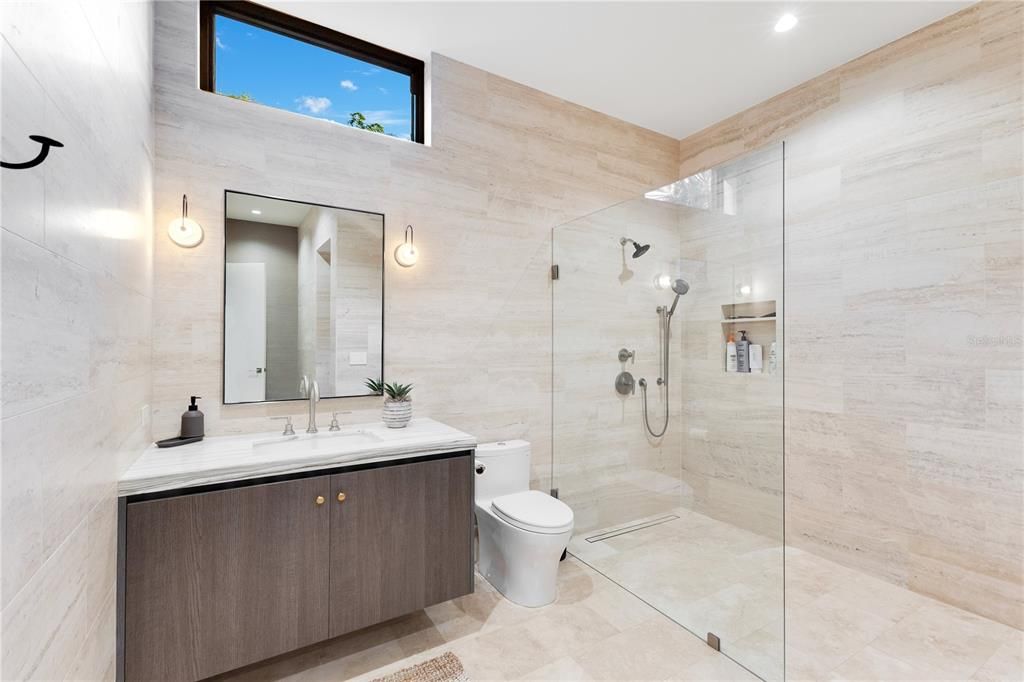 Bathroom, Glass Shower, Interior, Recessed Lighting