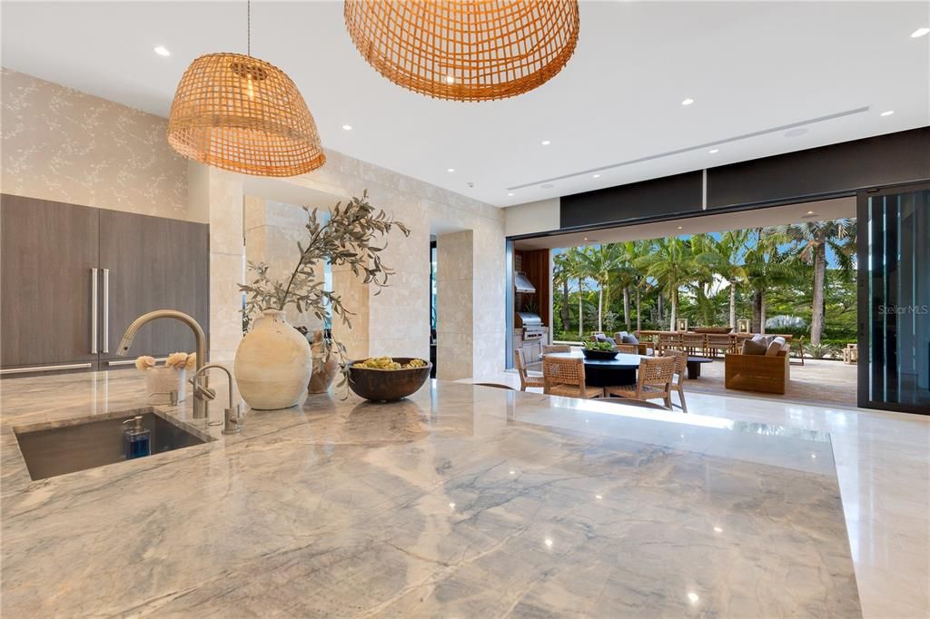 Interior, Kitchen, Living room, Marble, Pendant Lights, Recessed Lighting