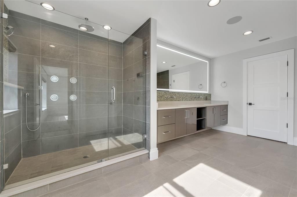 Bathroom, Glass Shower, Interior, Recessed Lighting