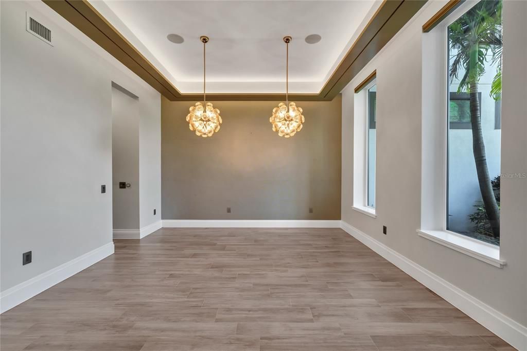 Chandelier, Empty room, Interior, Pendant Lights, Wood Texture Flooring