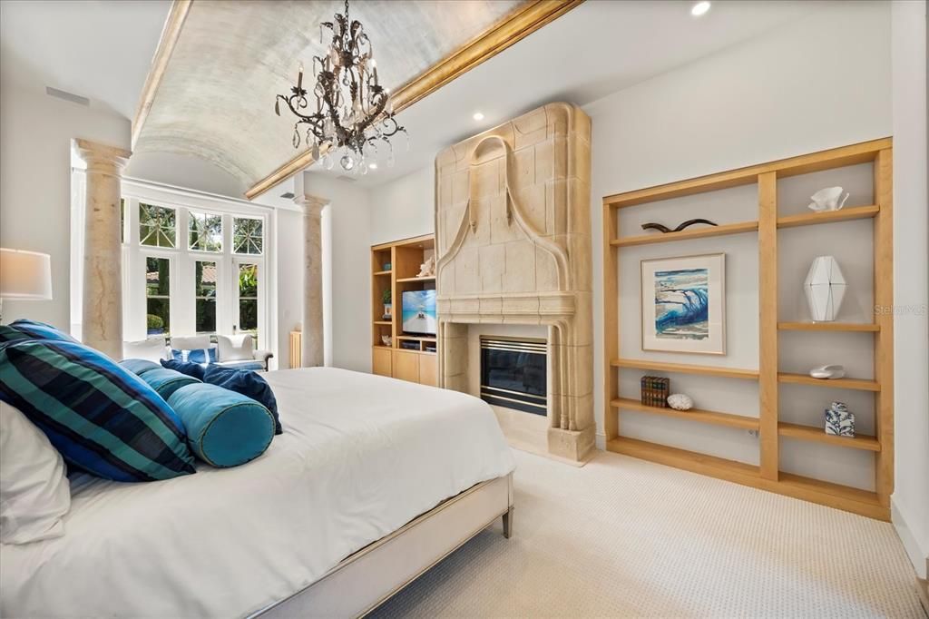 Bedroom, Chandelier, Fireplace, Interior, Recessed Lighting