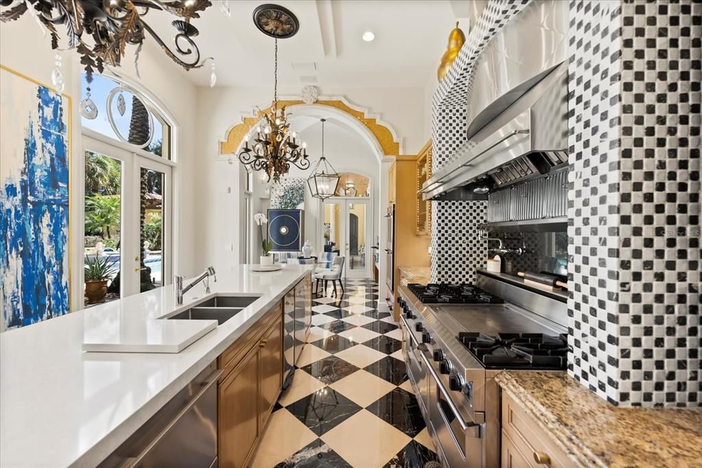 Chandelier, Interior, Kitchen, Pendant Lights, Recessed Lighting, Stainless Steel Appliances