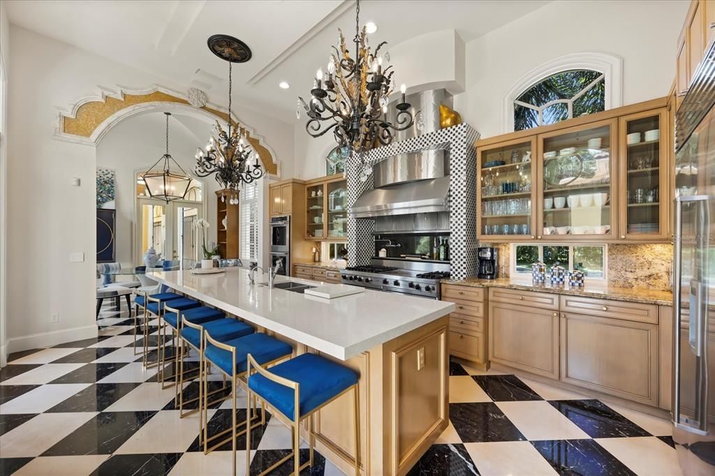 Chandelier, Interior, Kitchen, Recessed Lighting, Stainless Steel Appliances