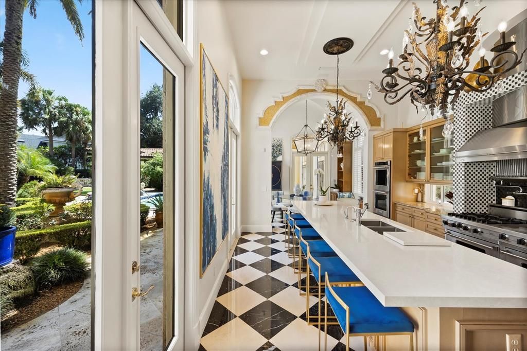 Chandelier, Interior, Kitchen, Recessed Lighting, Stainless Steel Appliances
