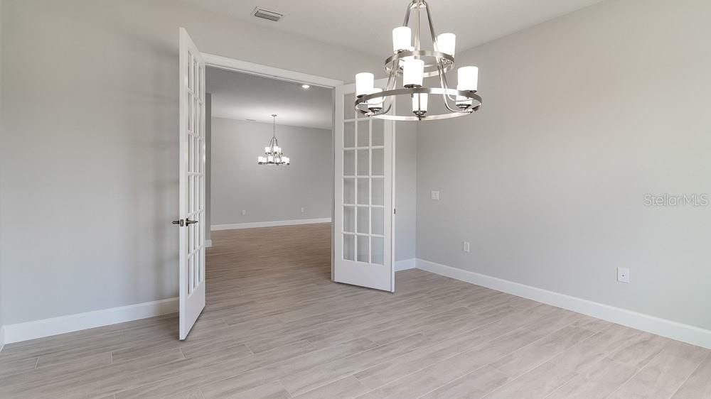 Chandelier, Empty room, Interior, Recessed Lighting, Wood Texture Flooring