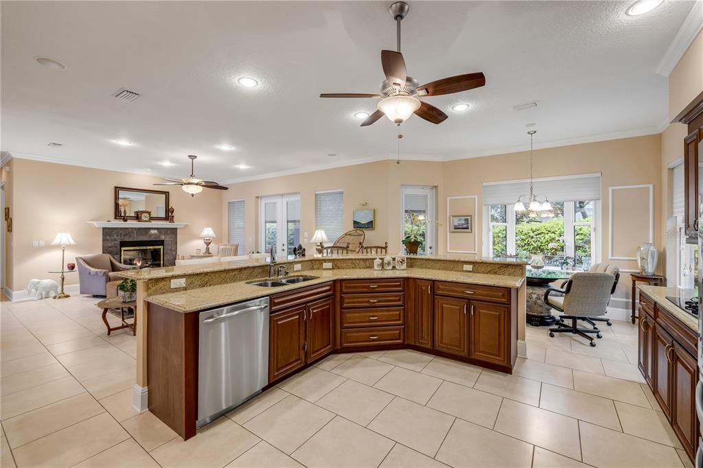 Dining room, Fireplace, Interior, Kitchen, Living room, Pendant Lights, Recessed Lighting, Stainless Steel Appliances