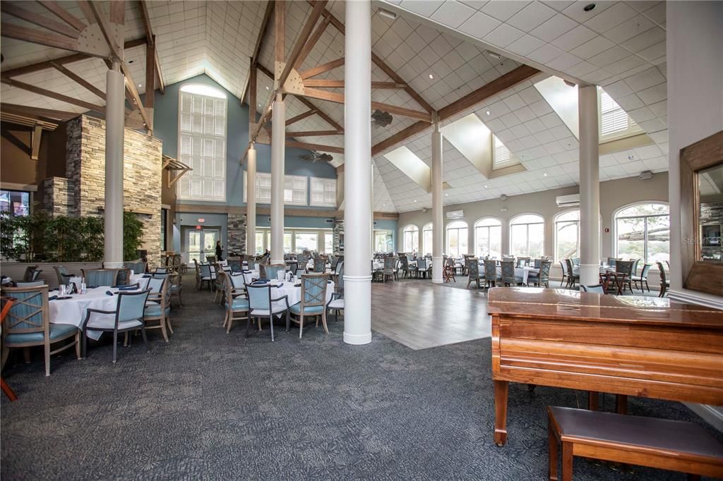 Dining room, Interior, Piano, Recessed Lighting, Wooden Beams