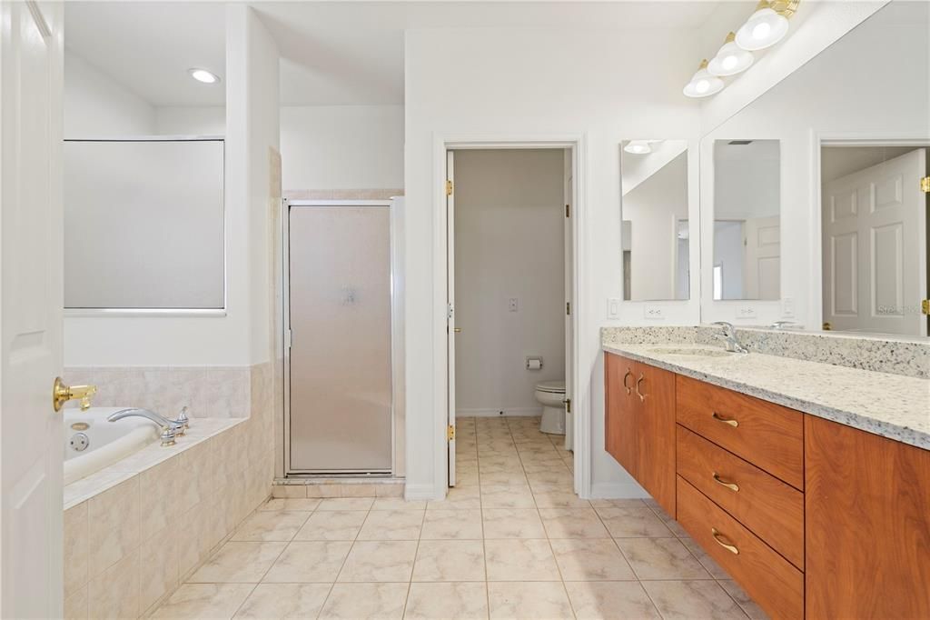 Bathroom, Dual Sink Vanities, Glass Shower, Interior, Recessed Lighting