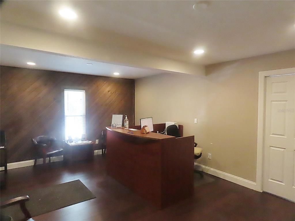 Home Office, Interior, Recessed Lighting, Wood Texture Flooring, Wooden Walls