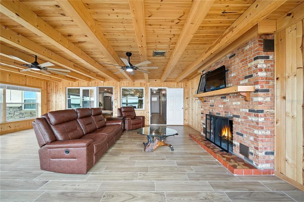 Fireplace, Interior, Living room, Stone Walls, Wooden Beams, Wooden Ceilings, Wood Texture Flooring, Wooden Walls
