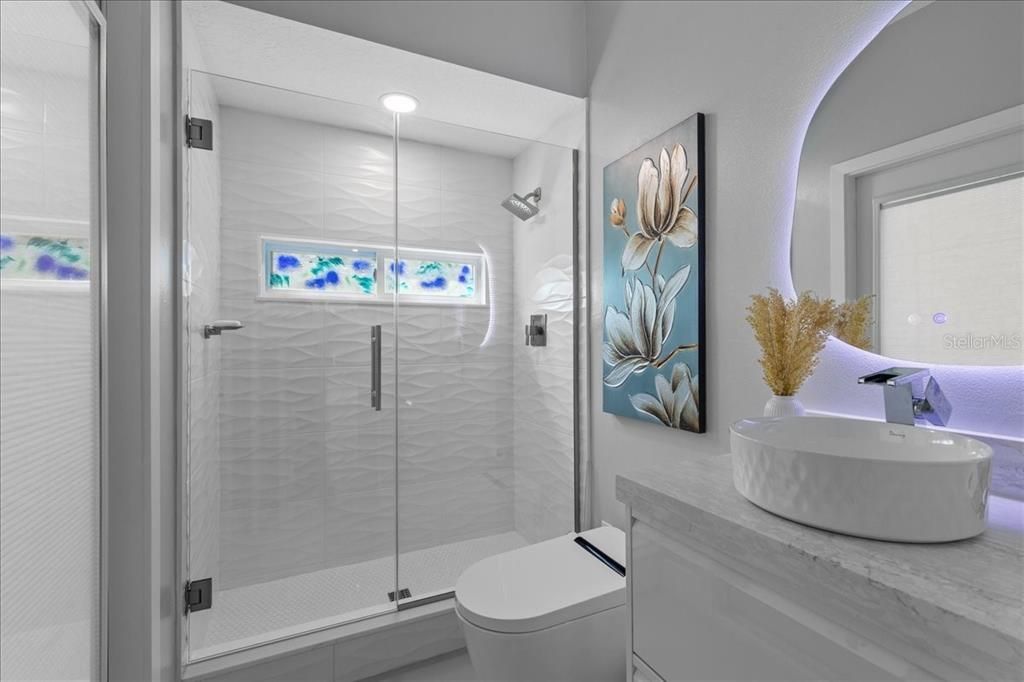 Bathroom, Glass Shower, Interior, Recessed Lighting