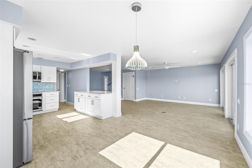 Empty room, Interior, Kitchen, Pendant Lights, Recessed Lighting