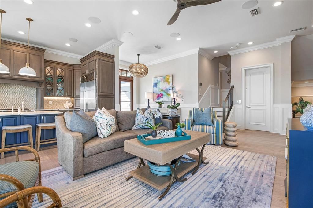 Interior, Kitchen, Living room, Pendant Lights, Recessed Lighting, Stainless Steel Appliances, Wood Texture Flooring
