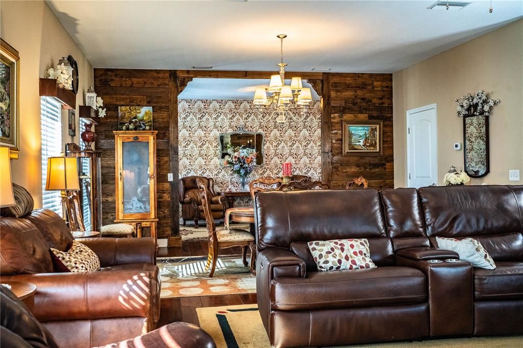 Chandelier, Interior, Living room, Wooden Walls