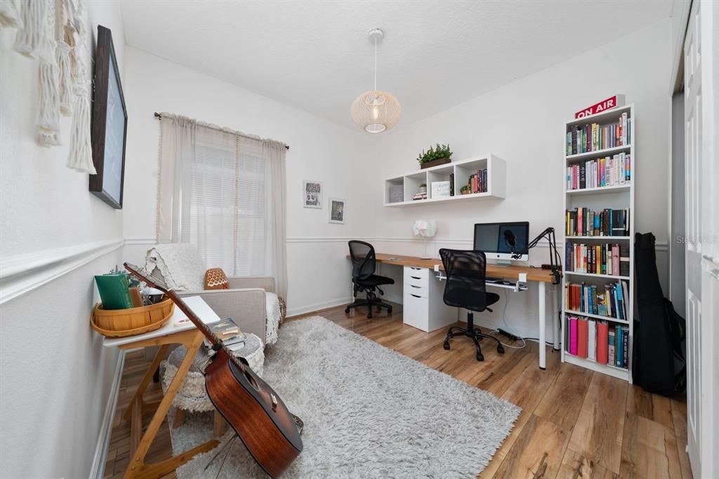 Home Office, Interior, Pendant Lights, Wood Texture Flooring