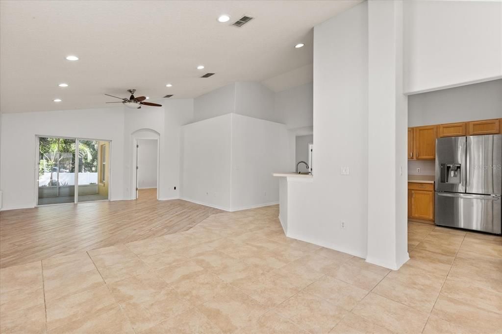 Empty room, Interior, Kitchen, Recessed Lighting, Stainless Steel Appliances