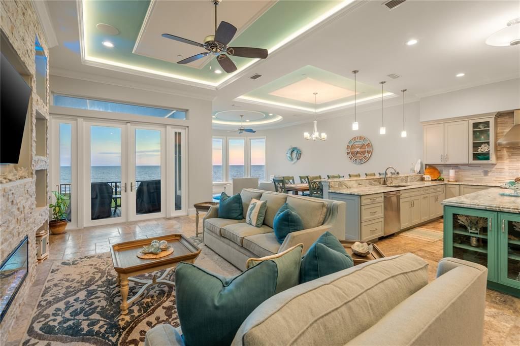 Dining room, Interior, Kitchen, Living room, Pendant Lights, Recessed Lighting, Stone Walls, Water