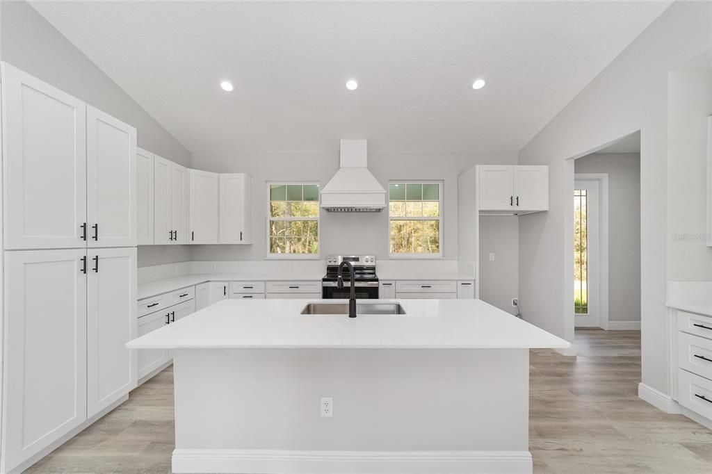 Interior, Kitchen, Recessed Lighting, Wood Texture Flooring