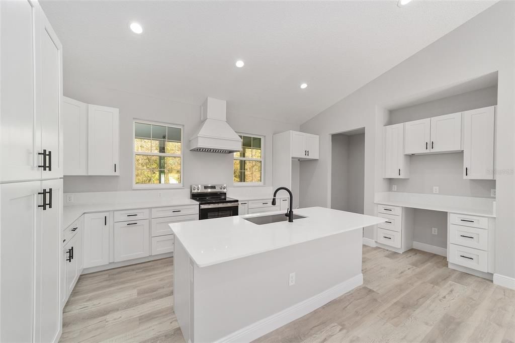 Interior, Kitchen, Recessed Lighting, Wood Texture Flooring