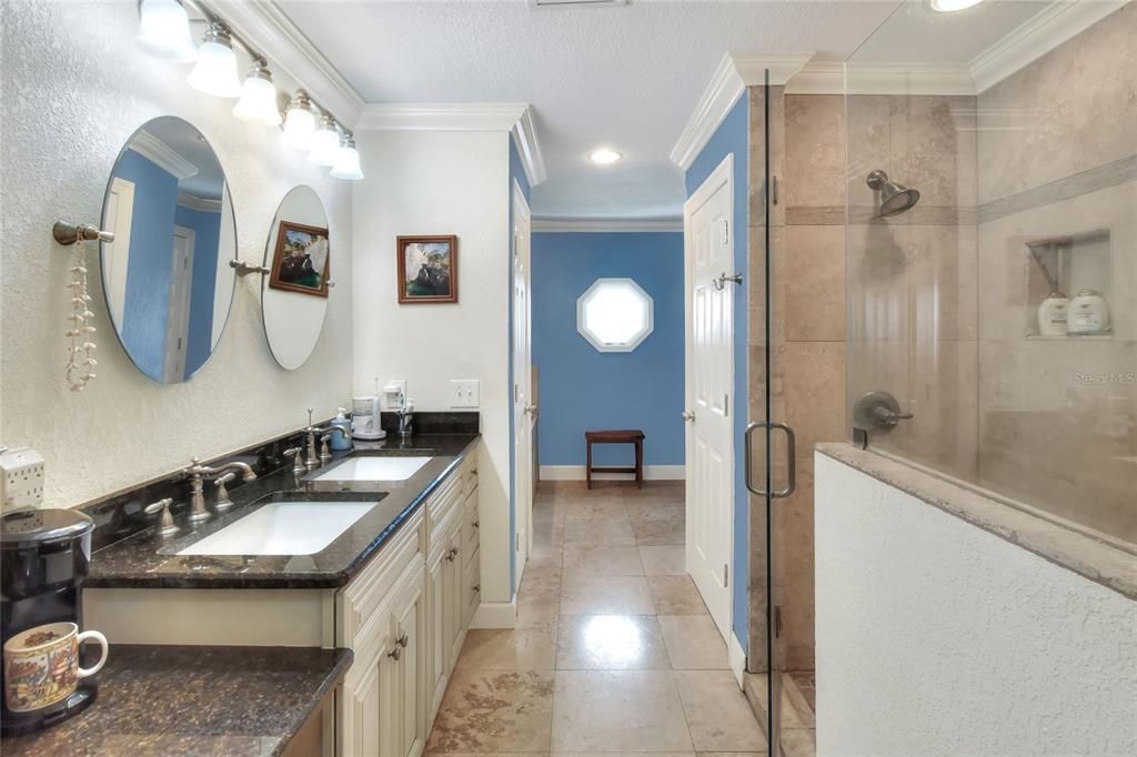 Bathroom, Dual Sink Vanities, Glass Shower, Interior, Recessed Lighting
