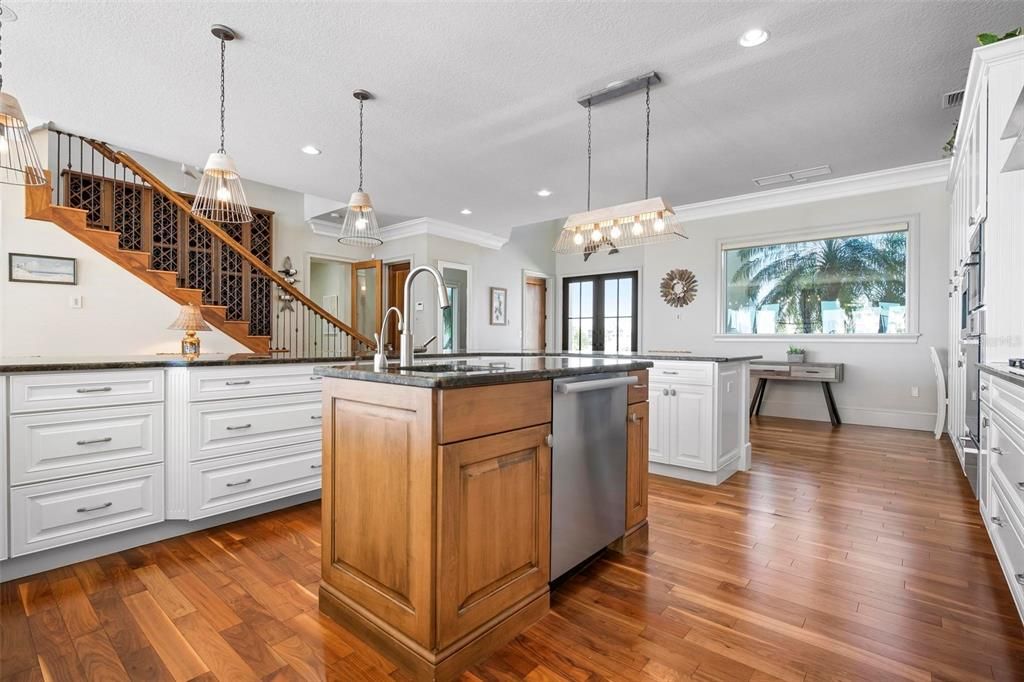 Interior, Kitchen, Pendant Lights, Recessed Lighting, Wood Texture Flooring