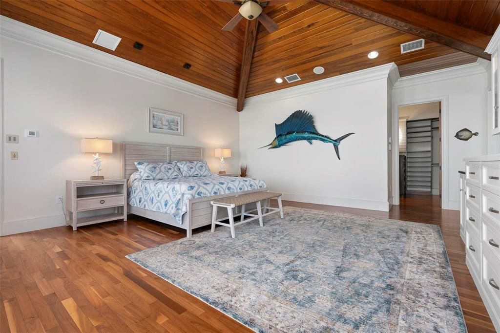 Bedroom, Interior, Recessed Lighting, Wooden Beams, Wooden Ceilings, Wood Texture Flooring