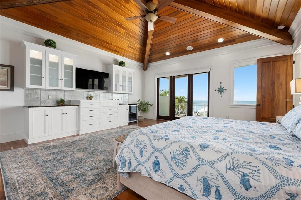 Bedroom, Interior, Recessed Lighting, Water, Wooden Beams, Wooden Ceilings, Wood Texture Flooring