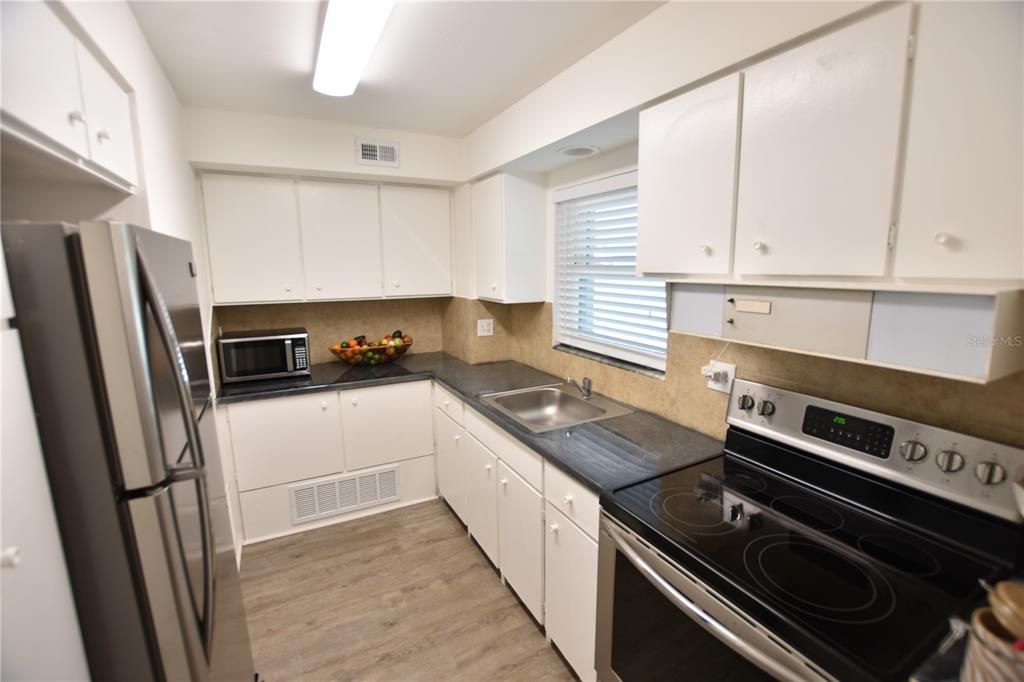 Interior, Kitchen, Stainless Steel Appliances, Wood Texture Flooring
