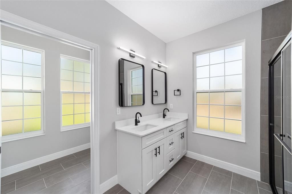 Bathroom, Dual Sink Vanities, Interior, Wood Texture Flooring