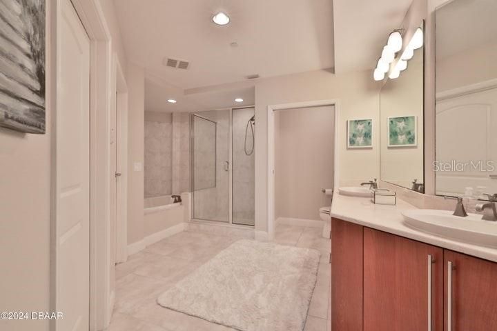 Bathroom, Dual Sink Vanities, Glass Shower, Interior, Recessed Lighting