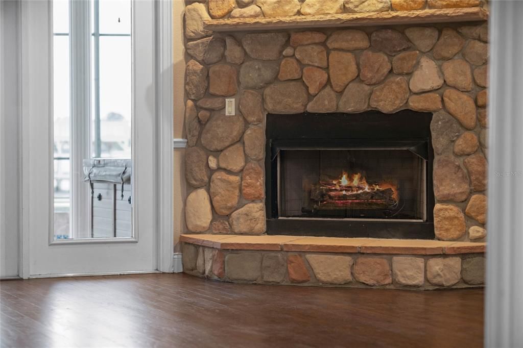 Fireplace, Interior, Stone Walls, Wood Texture Flooring