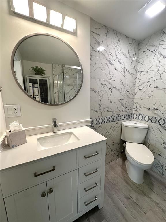 Bathroom, Interior, Marble Walls, Wood Texture Flooring